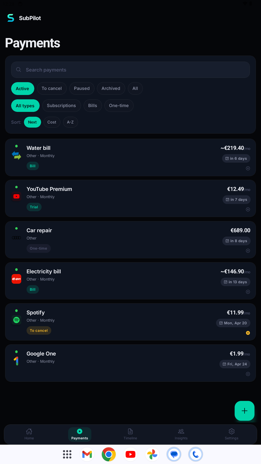 SubPilot payments screen preview